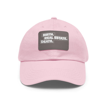 Birth. Real Estate. Death. Hat with Leather Patch