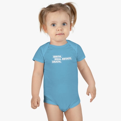 Birth. Real Estate. Death. Baby Onesie