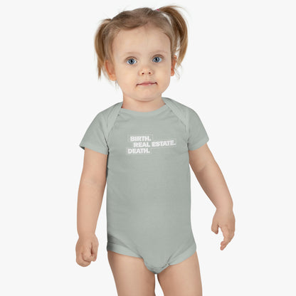 Birth. Real Estate. Death. Baby Onesie