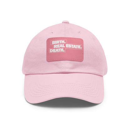 Birth. Real Estate. Death. Hat with Leather Patch