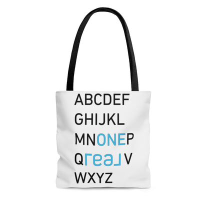 One REAL Alphabet AOP Tote Bag - REAL ESTATE Tease