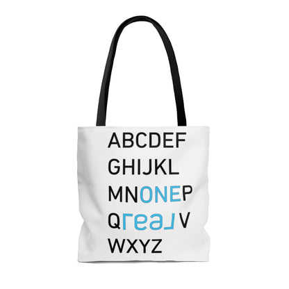 One REAL Alphabet AOP Tote Bag - REAL ESTATE Tease