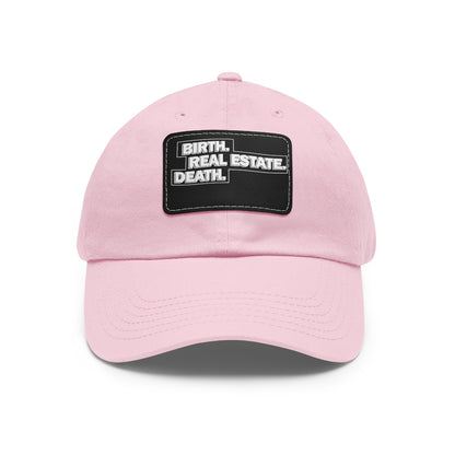 Birth. Real Estate. Death. Hat with Leather Patch