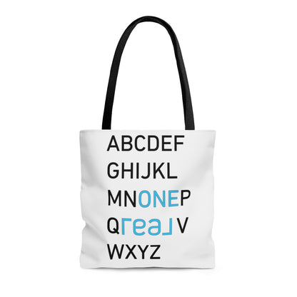 One REAL Alphabet AOP Tote Bag - REAL ESTATE Tease